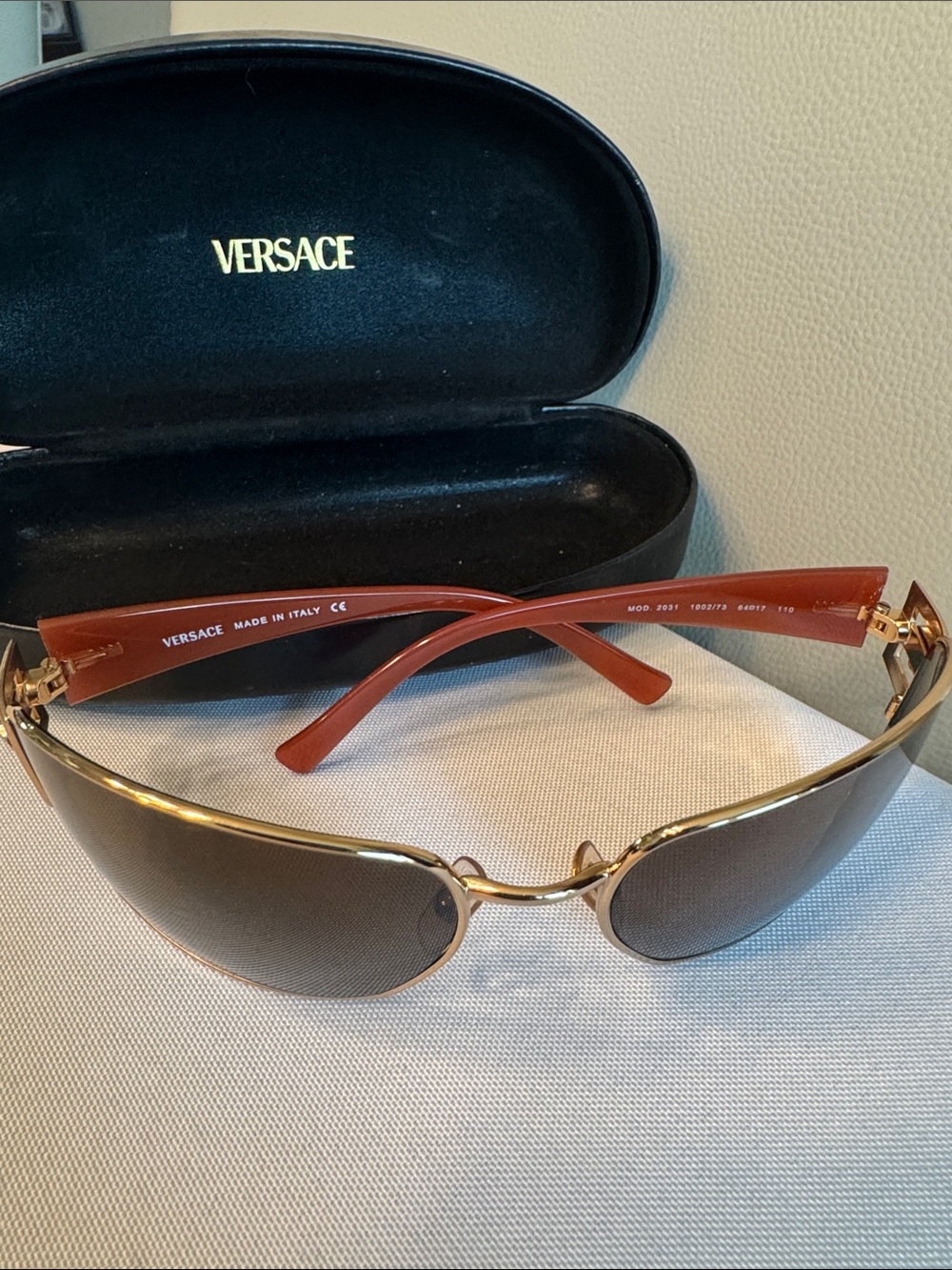 Versace Vintage Burnt Orange Sides With Case Versace Emblem On Sides